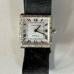 Rare Art Deci Circa 1920s Cartier Platinum Diamond Evening Watch